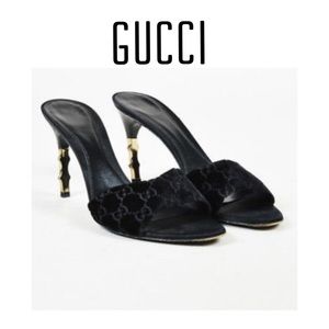 Gucci Velvet Snakeskin & Satin Bamboo Heel Sz 6.5B